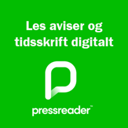 Pressreader-oppslag med teksten Les aviser og tidsskrift digitalt. Illustrasjon